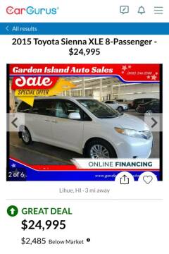 2015 Toyota Sienna for sale at Garden Island Auto Sales in Lihue HI