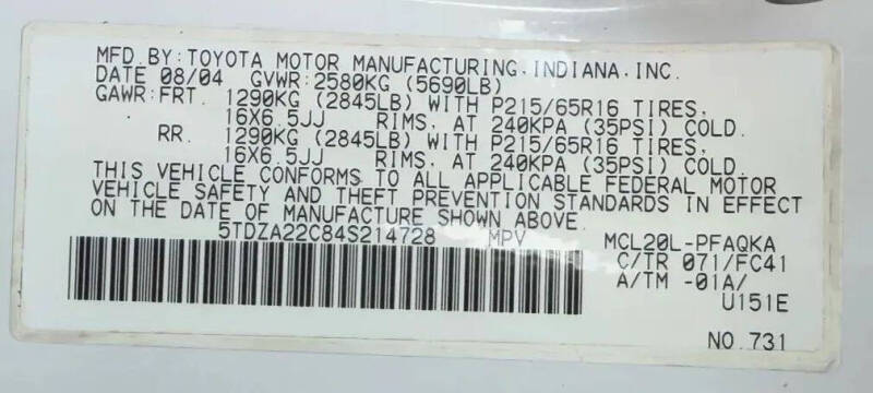 2004 Toyota Sienna XLE Limited 7 Passenger