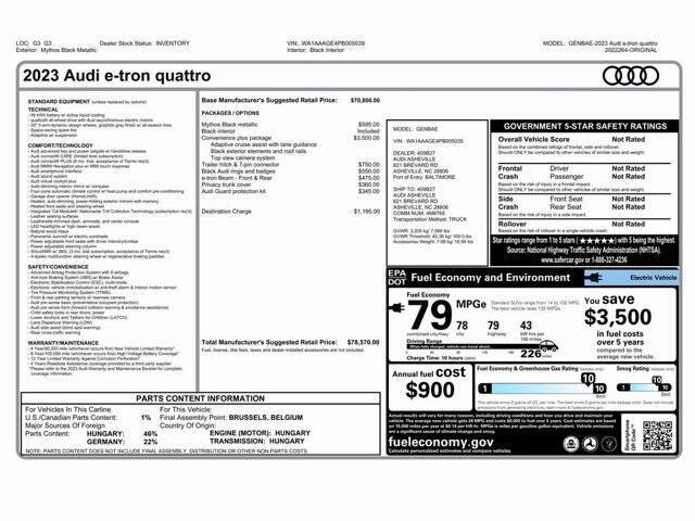 Used 2023 Audi e-tron Premium with VIN WA1AAAGE4PB005039 for sale in Conshohocken, PA