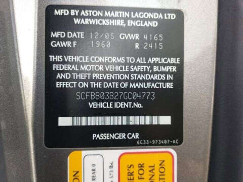 2007 Aston Martin V8 Vantage