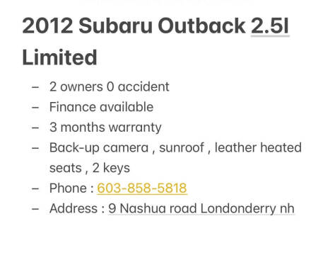 2012 Subaru Outback 2.5i Limited