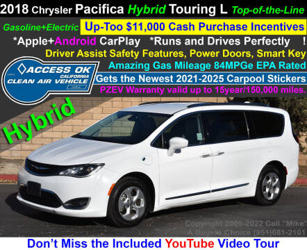 2018 Chrysler Pacifica Hybrid for sale at A Buyers Choice in Jurupa Valley CA