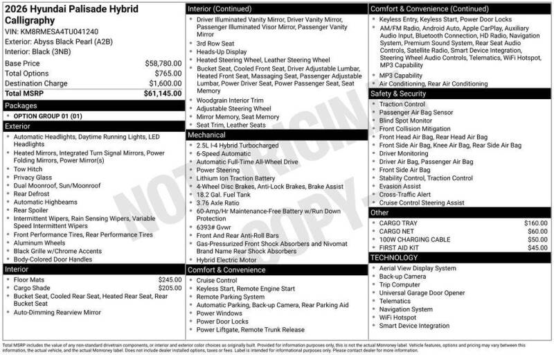 2026 Hyundai PALISADE Hybrid Calligraphy