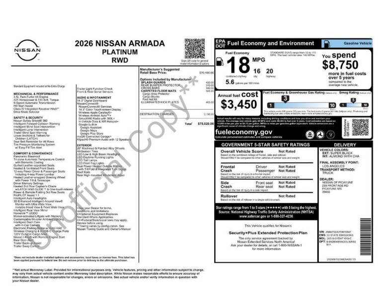 2026 Nissan Armada Platinum