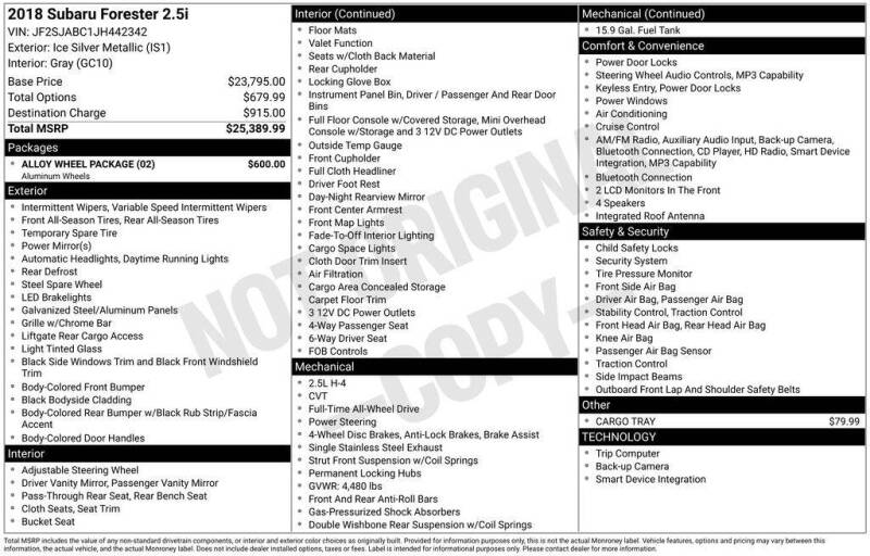 2018 Subaru Forester 2.5i