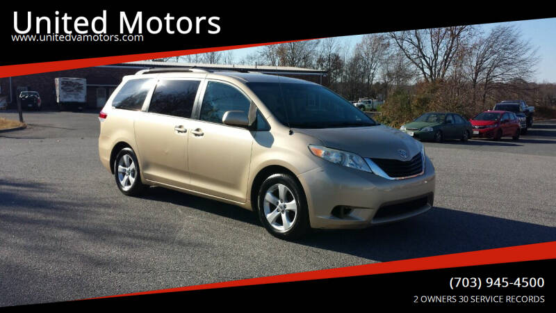 2011 Toyota Sienna for sale at United Motors in Fredericksburg VA