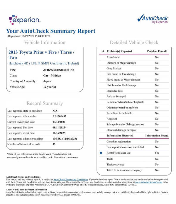2013 Toyota Prius v Two