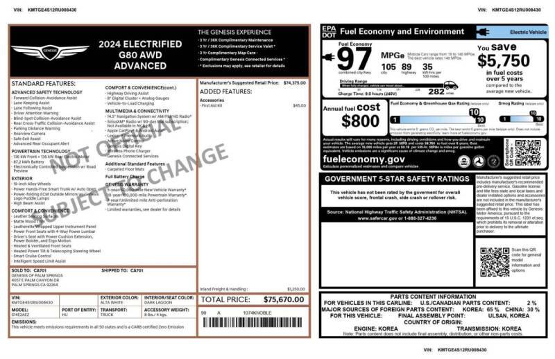 2024 Genesis Electrified G80 Advanced