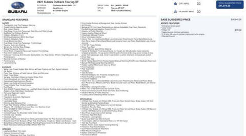 2021 Subaru Outback Touring XT