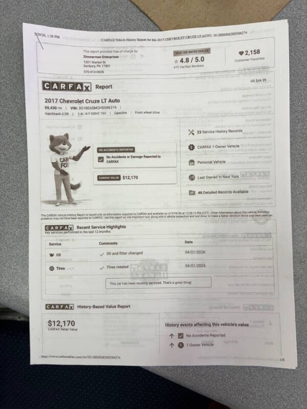 2017 Chevrolet Cruze LT Auto