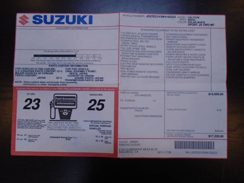 1998 Suzuki Sidekick Sport JS