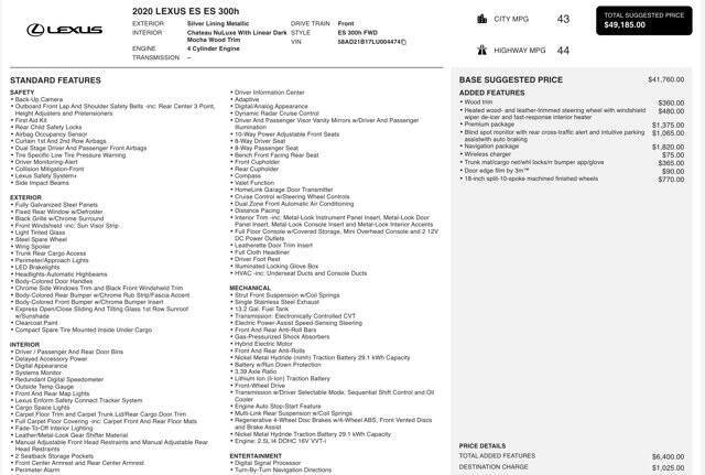 2020 Lexus ES 300h