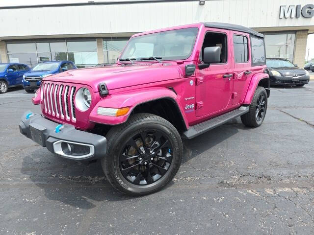 Used 2022 Jeep Wrangler Unlimited Sahara 4XE with VIN 1C4JJXP64NW153005 for sale in Bellefontaine, OH