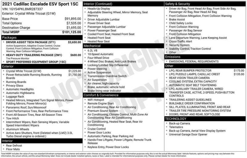 2021 Cadillac Escalade ESV Sport