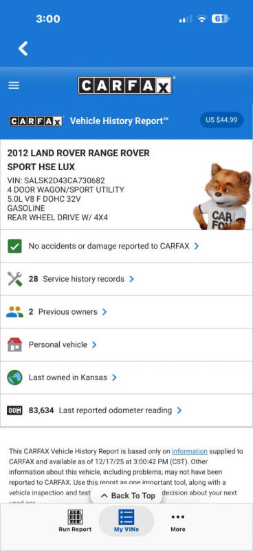 2012 Land Rover Range Rover Sport HSE LUX