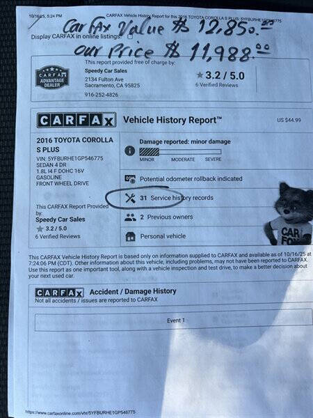 2016 Toyota Corolla S Plus