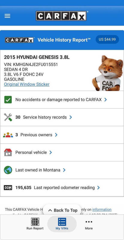 2015 Hyundai Genesis 3.8L