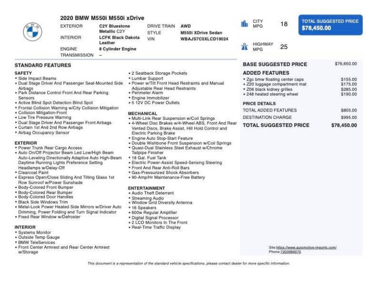 2020 BMW 5 Series M550i xDrive