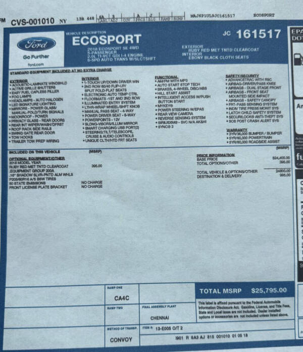 2018 Ford EcoSport SE
