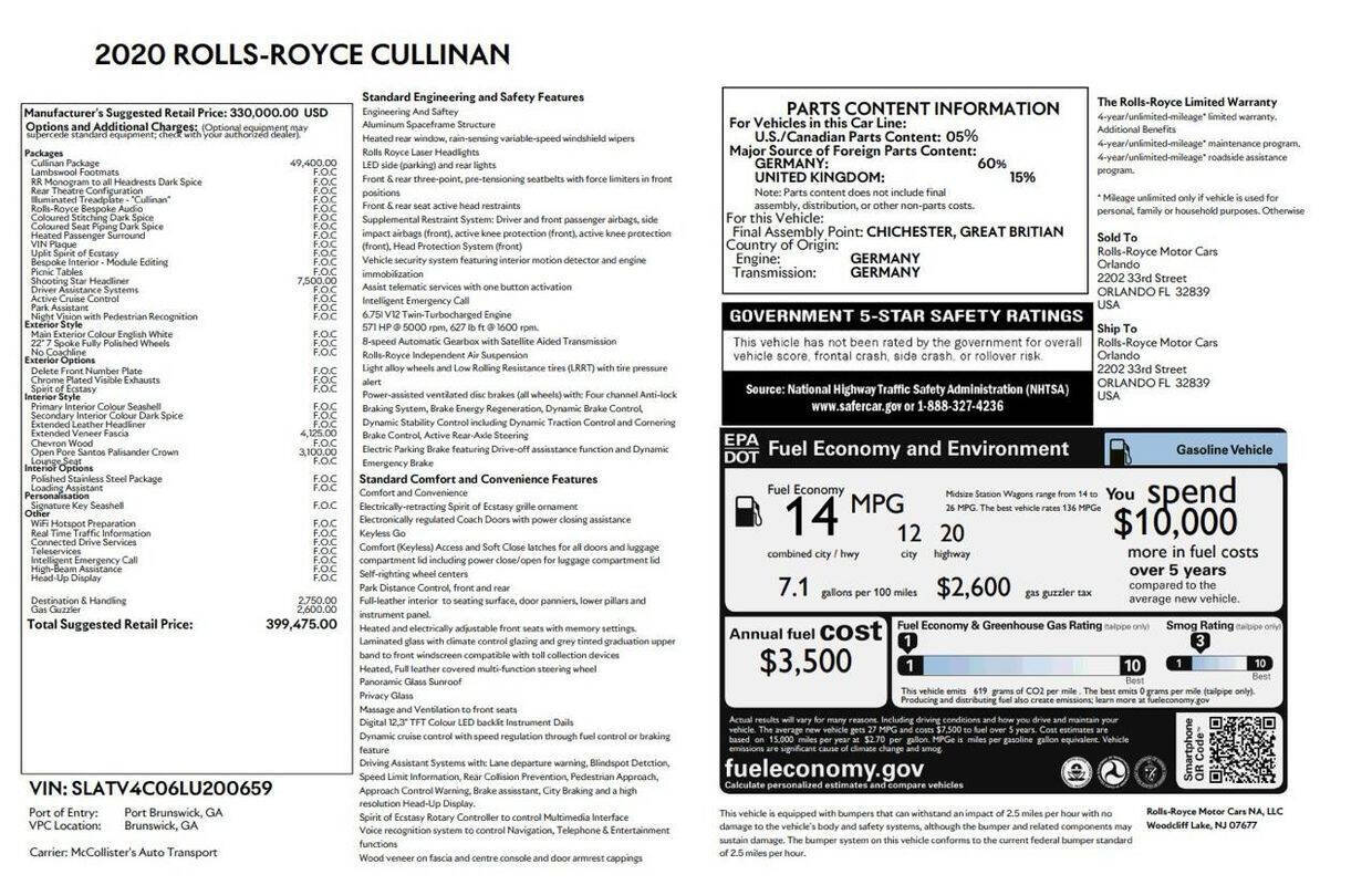 White 2020 Rolls-Royce Cullinan Base AWD 4dr SUV 2