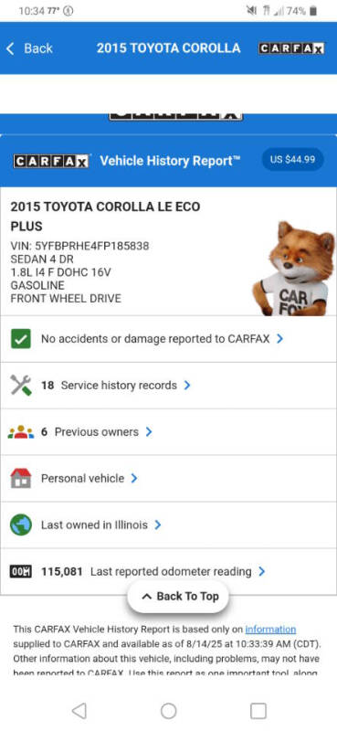 2015 Toyota Corolla LE Eco Plus