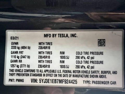 2021 Tesla Model 3 Long Range