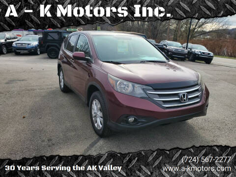 2013 Honda CR-V for sale at A - K Motors Inc. in Vandergrift PA