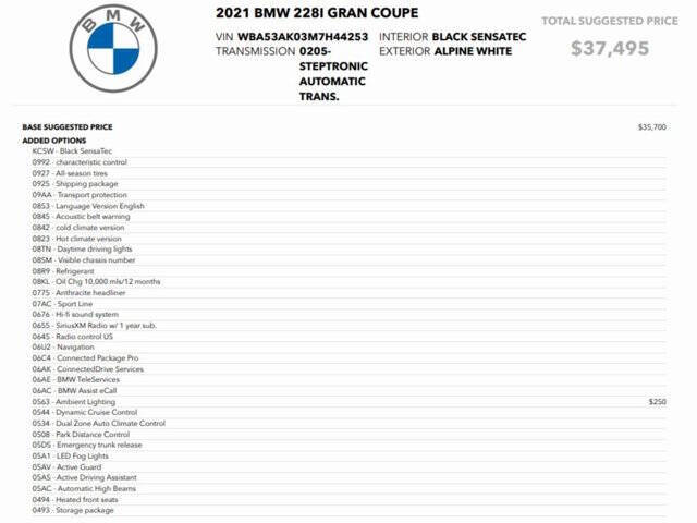 2021 BMW 2 Series 228i Gran Coupe