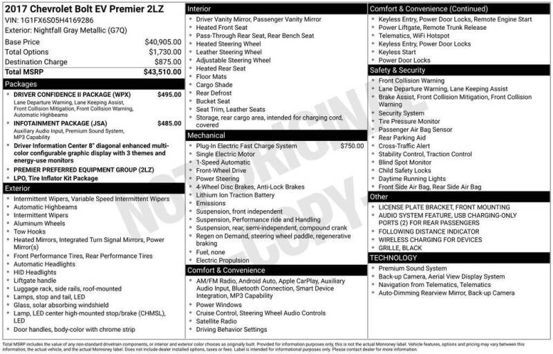 2017 Chevrolet Bolt EV Premier