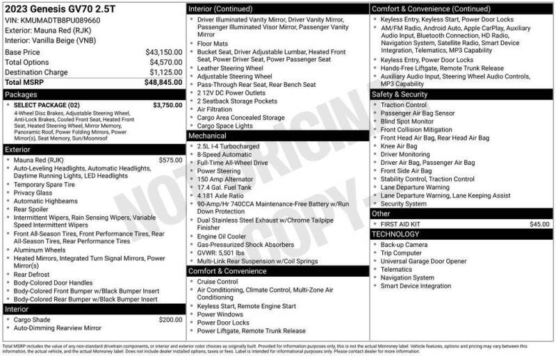 2023 Genesis GV70 2.5T Standard