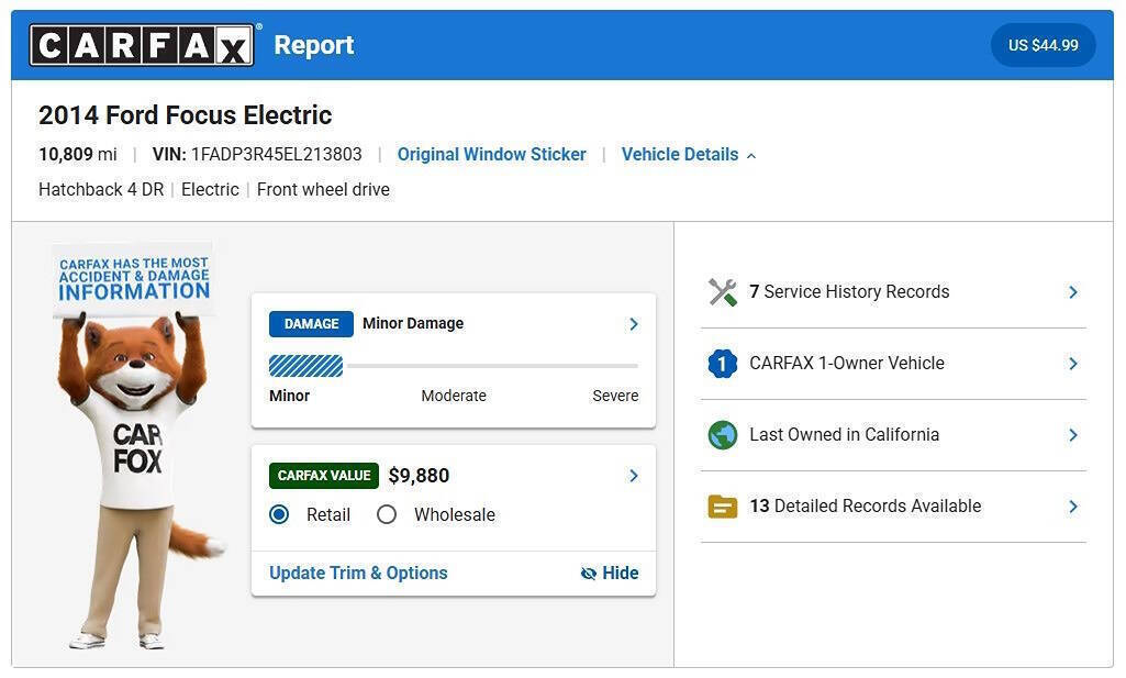 Red 2014 Ford Focus Electric Electric 4dr Hatchback 2