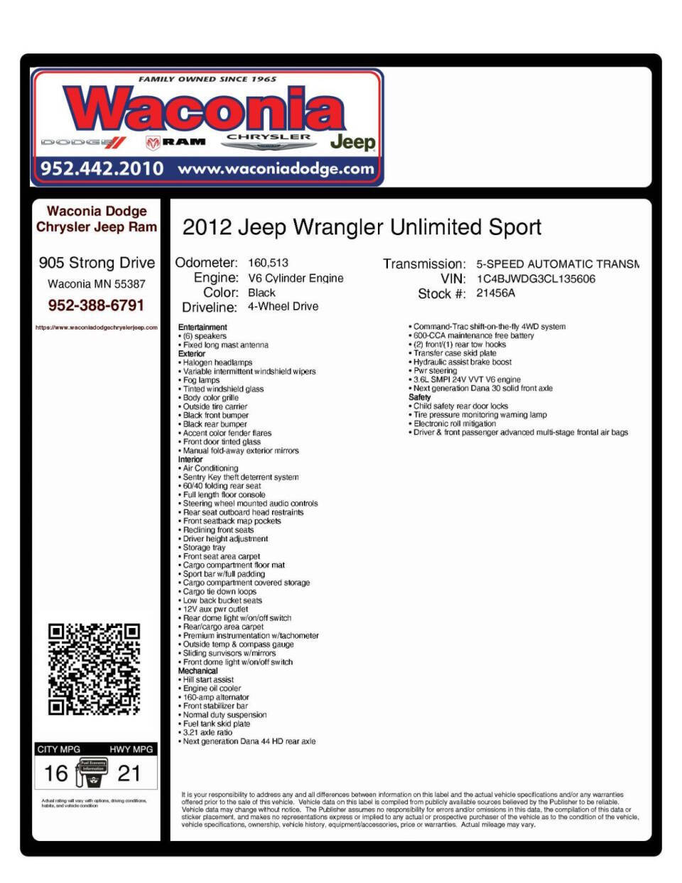 2012 Jeep Wrangler Unlimited for sale at Victoria Auto Sales in Victoria, MN