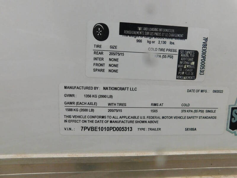 2023 Nationcraft Trailers 5x10 SA