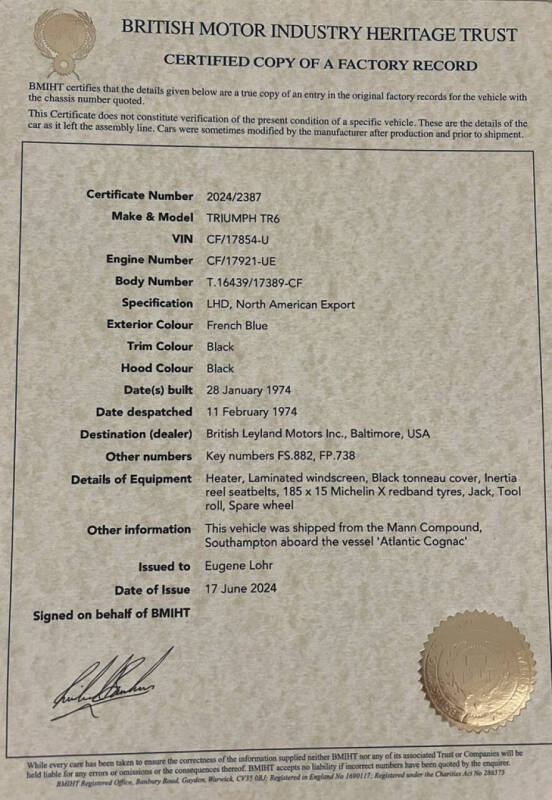 1974 Triumph TR6