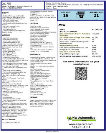 2018 Jeep Wrangler JK Unlimited Sport S