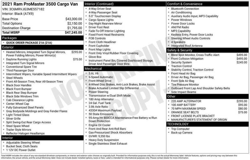 2021 RAM ProMaster 3500 159 WB