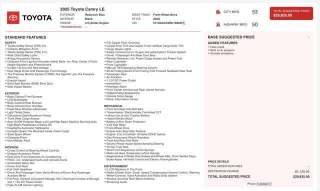2025 Toyota Camry LE