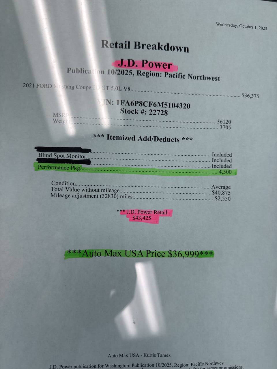 used 2021 Ford Mustang car, priced at $36,999